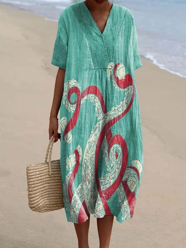 Women's Octopus Art Print Flowy Dress
