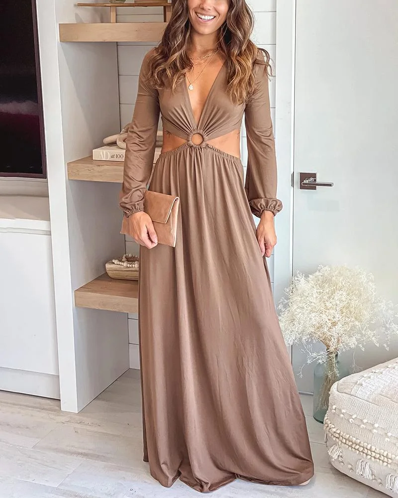 Sexy Solid Color V Neck Maxi Dress