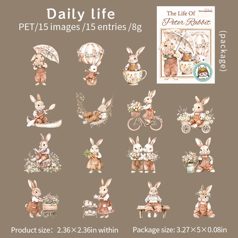 PET Sticker - The Life of Peter Rabbit Series Cute Rabbit Flower Landscape 