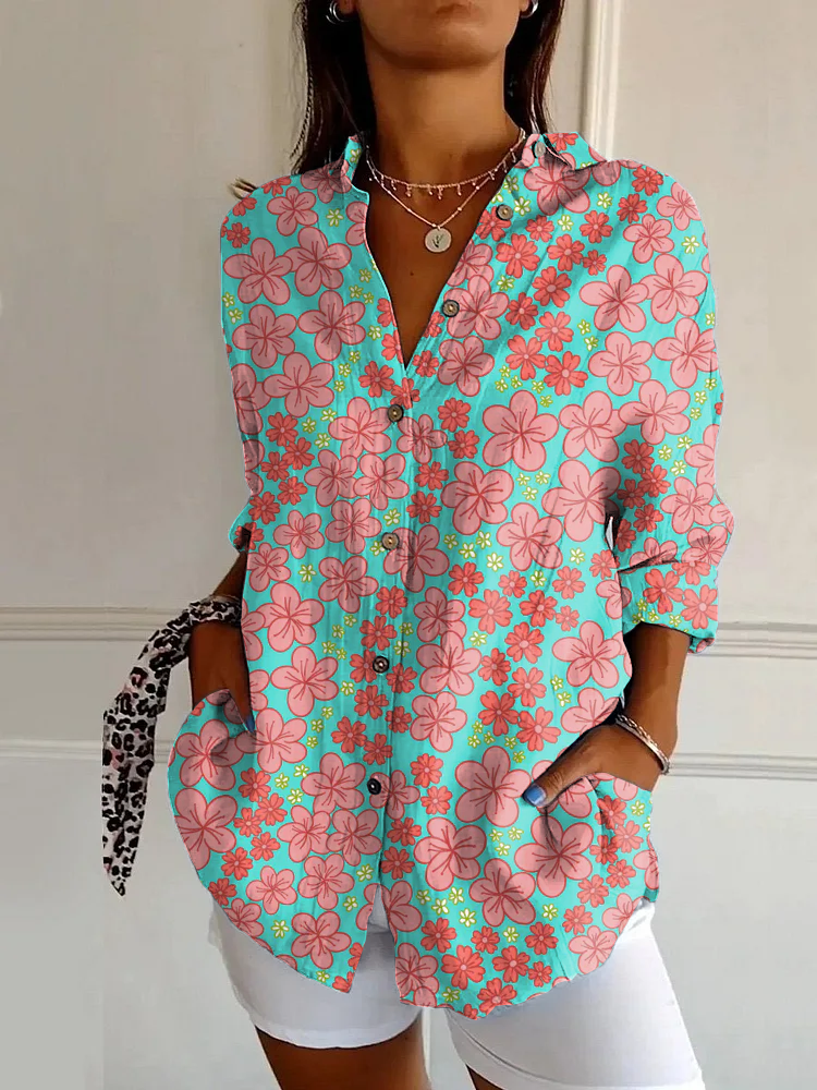 Classic Floral Print Casual Long Sleeve Shirt