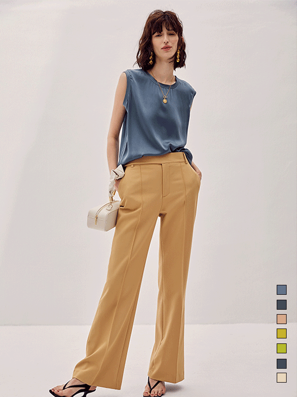 Top en soie de couleur uni丨Plusieurs couleurs à sélectionner- SOIE PLUS