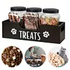 Wooden Pet Snack Storage Box with 3 Plastic Treat Jar Dog Food Storage Holder