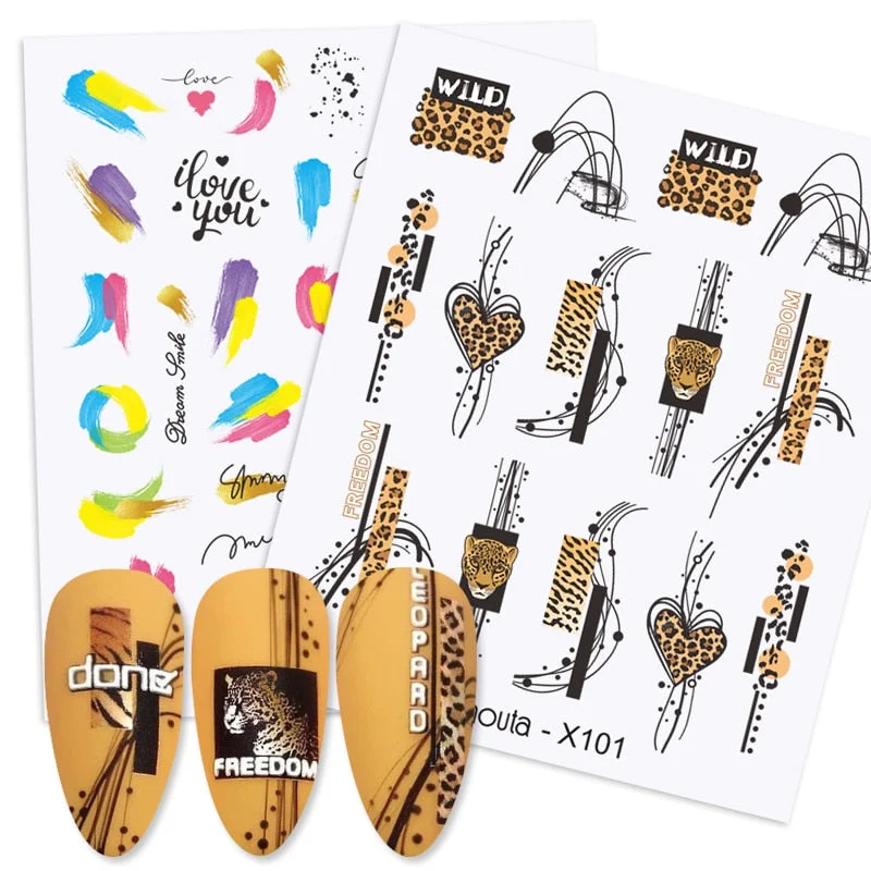 1PC Colorful Letter Nail Water Decals Colorful Flower Leaf Water Transfer Sliders Nail Stickers For Nails Manicures Nail Wraps-Nail Inspo