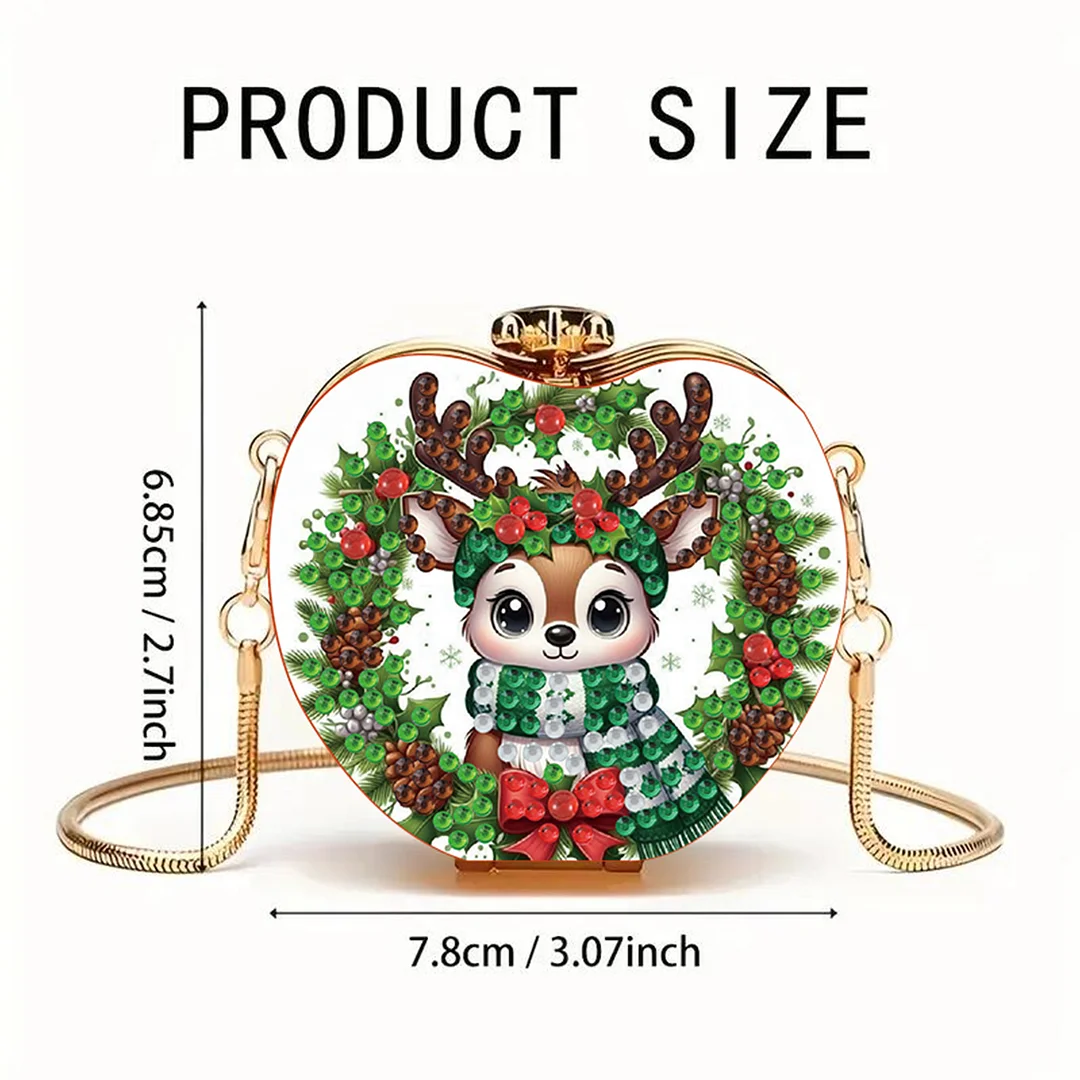 Xmas Reindeer DIY Acrylic Love Art Diamond Painting Coin Purse w/Chain for Women