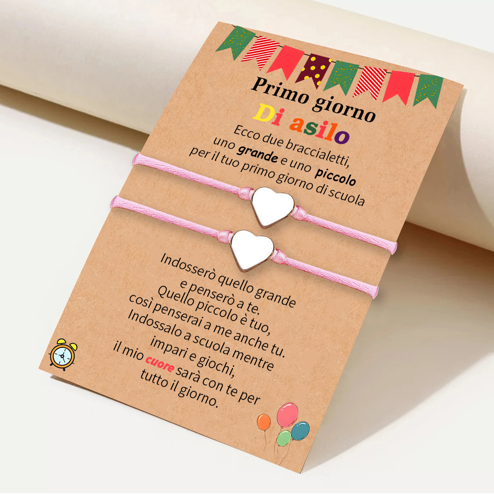 2PCS Braccialetto cuore regorabile regalo per bambina con carta