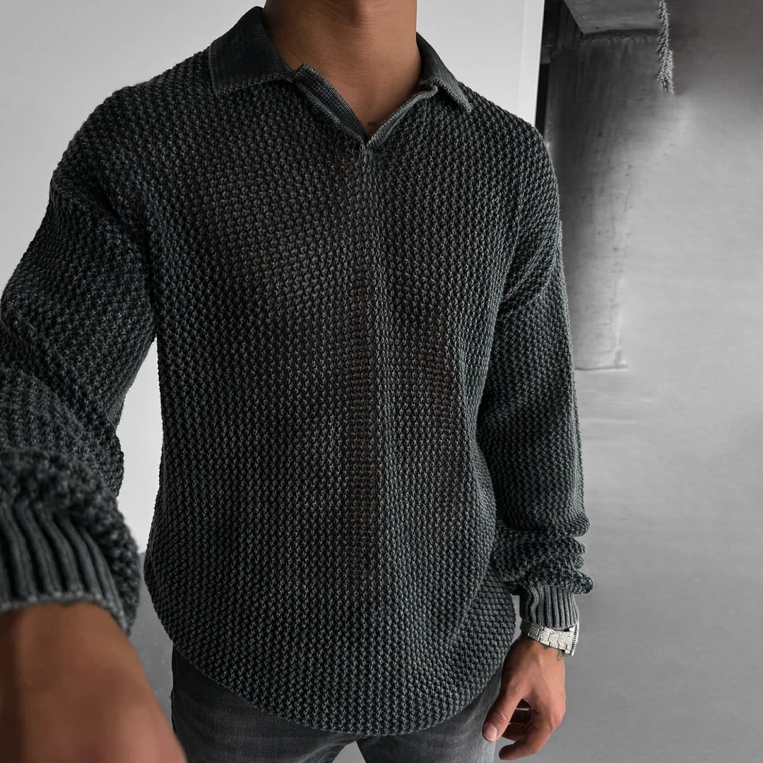 Oversize Rusty Polo Collar Knit Sweater-inspireuse