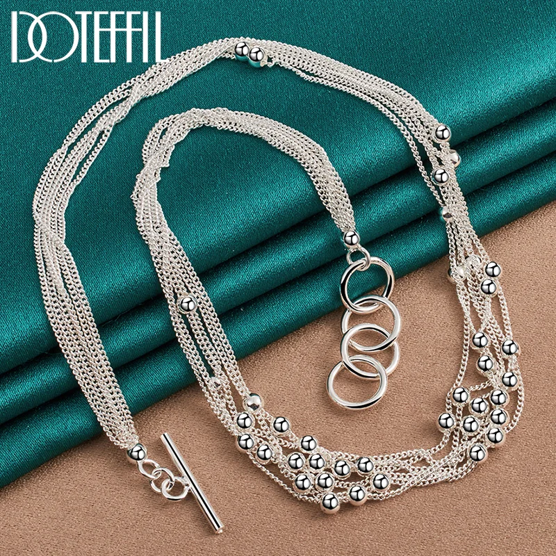 DOTEFFIL 925 Sterling Silver Small Smooth Bead Ball Grapes Necklace 18 Inches Chain Woman Man Jewelry