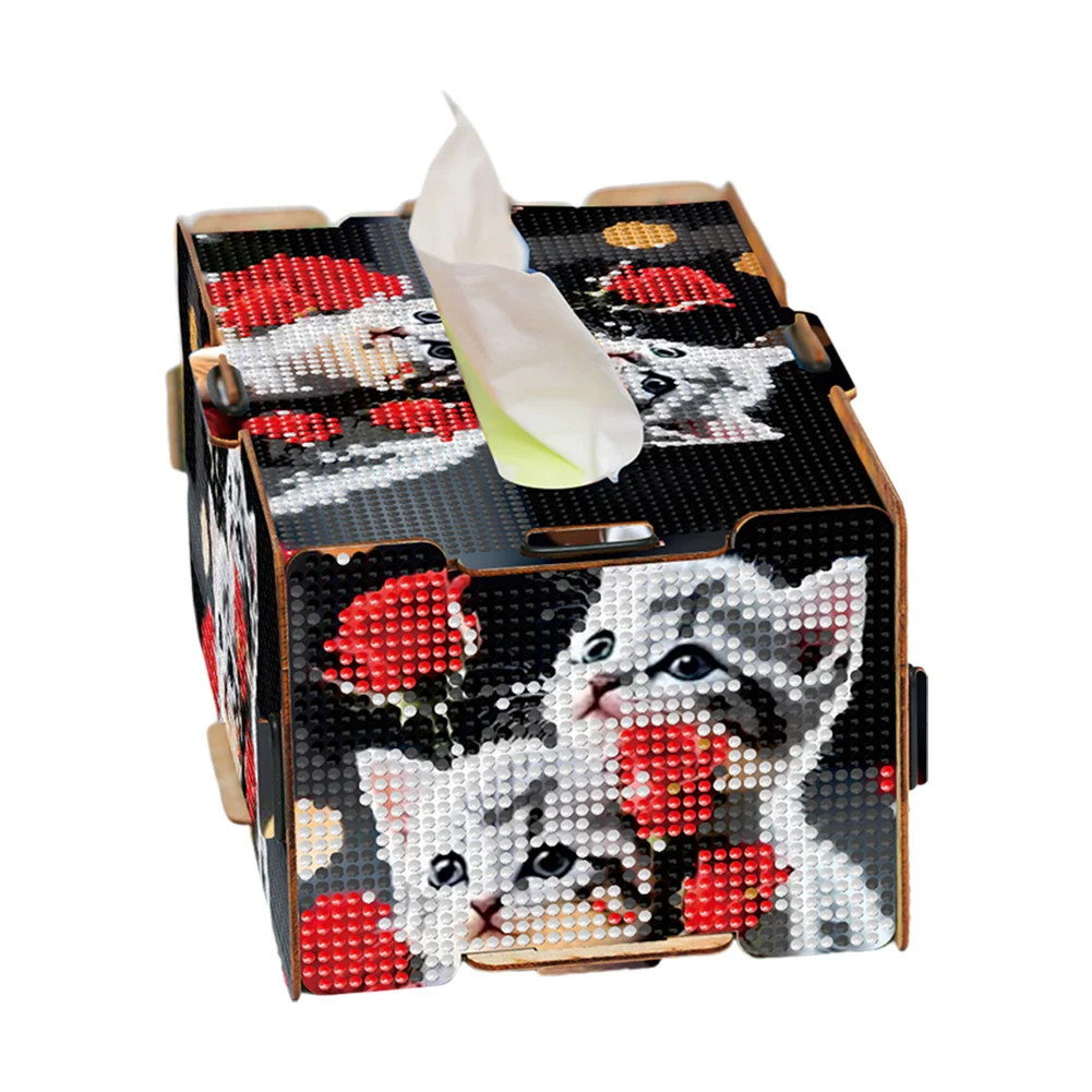 Diamond Painting Tissue Box Kits Decorative Rhinestone Craft Kit (Rose Kitten)