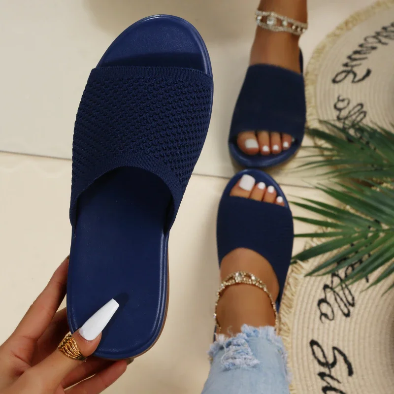 Qengg New Women's Casual Slippers Fashion Fly Woven Mesh Beach Flats Outdoor Polyurethane Light Platform Sandals Sand&aacute;lia Flip Flop