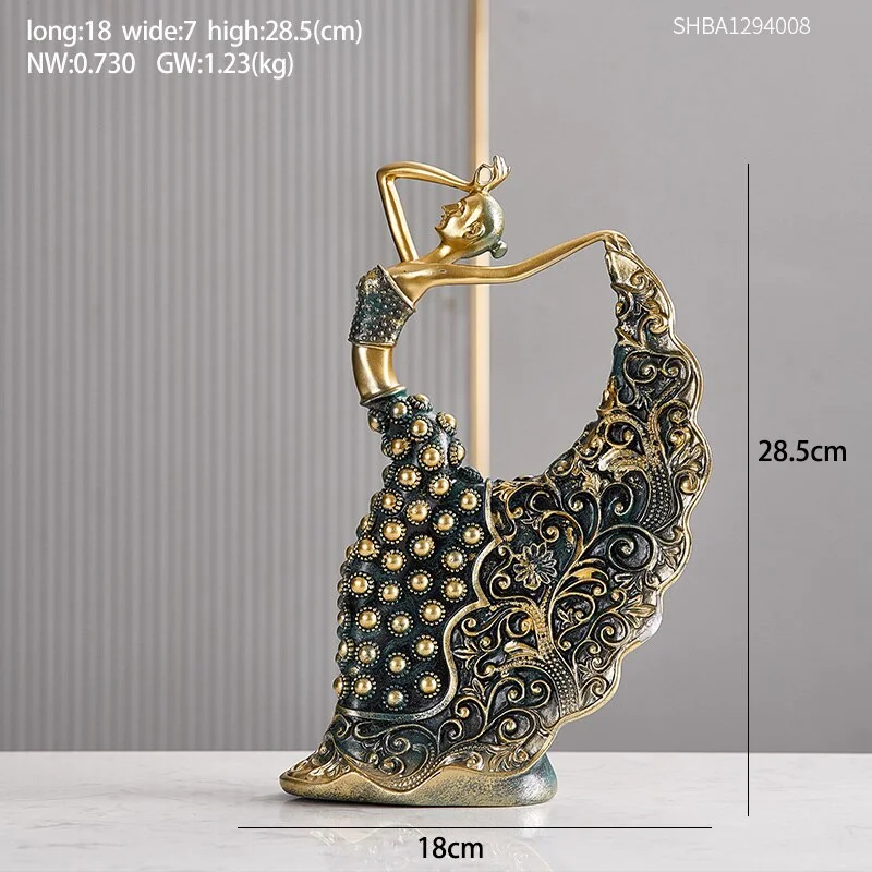 Modern Chinese Style Peacock Dance Girl Model Sculpture Home Decor Accessories Creative Statue Living Room Decoration Desk Decor