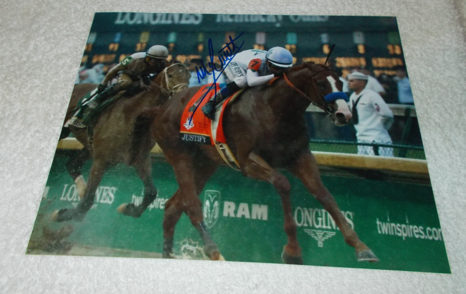 MIKE SMITH JUSTIFY SIGNED 2018 KENTUCKY DERBY 8x10 HORSE RACING Photo Poster painting CHAMPION