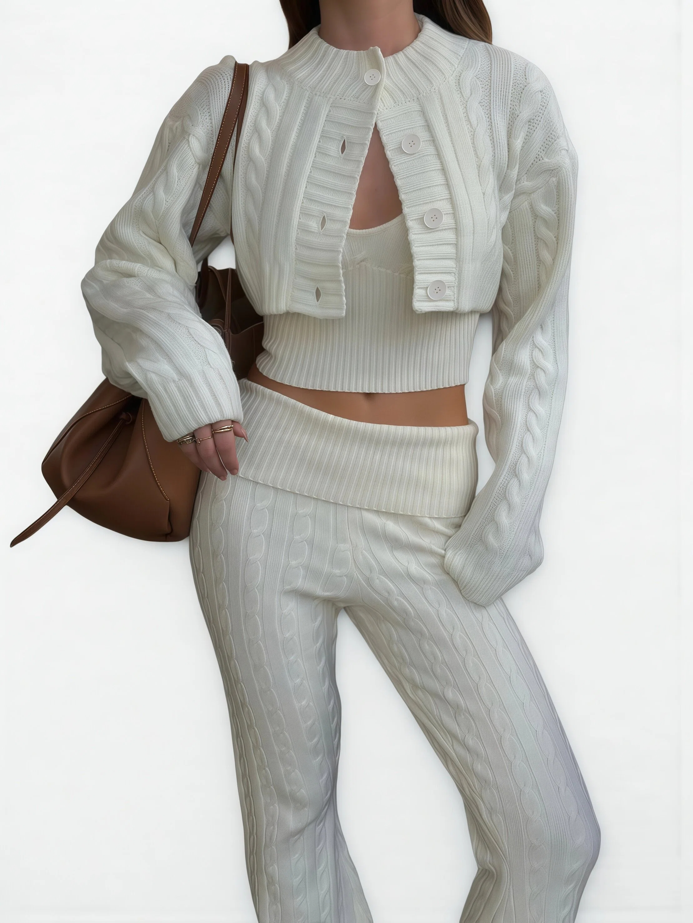 Cable-Knit Cardigan & Flare Pants Set - HIGIANNA&reg;