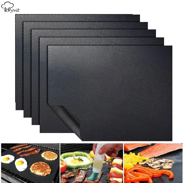5PCS BBQ Grill Mat Non-stick 40*33cm Baking Mat BBQ Cooking Grilling Sheet Heat Resistance Easily Cleaned Kitchen Tools