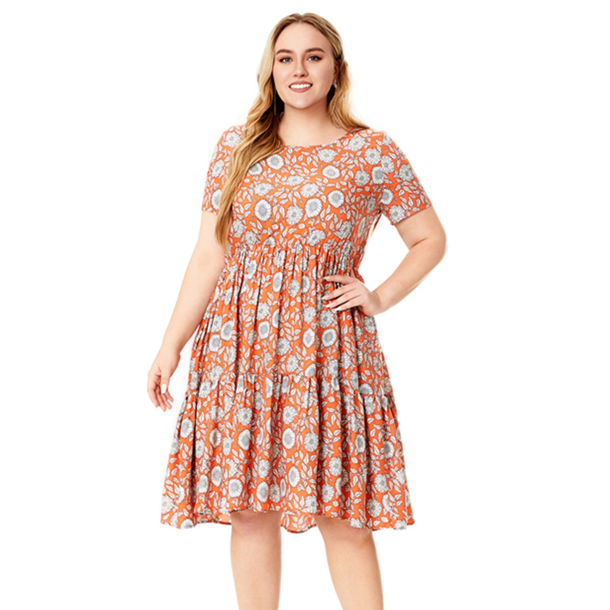 Mature Women Plus Size Printed Rayon Summer Dress
