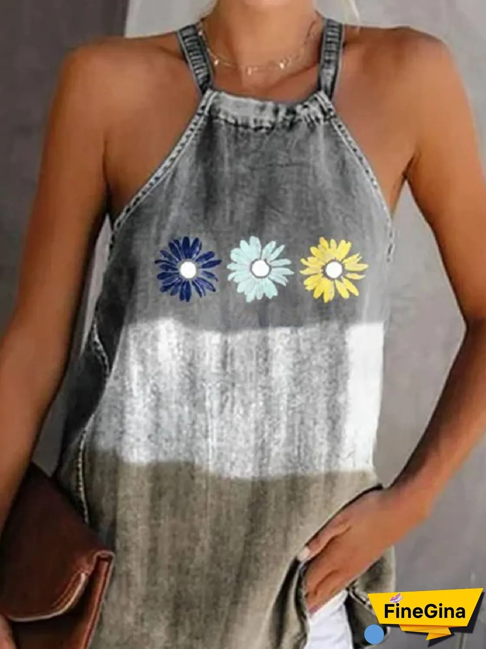 Floral-Print Sleeveless Halter Tops