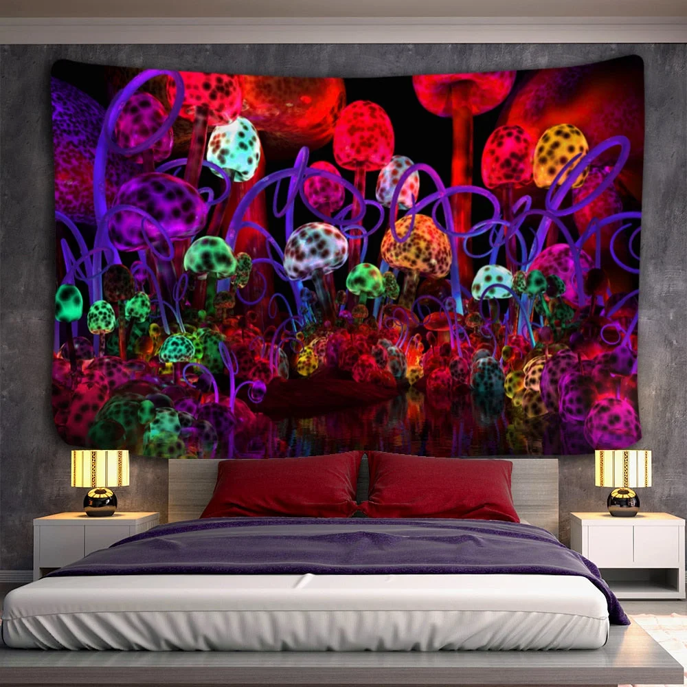 Oil Painting Mushroom Tapestry Wall  Hanging Bohemian Style Psychedelic Witchcraft Mandala Home Decor