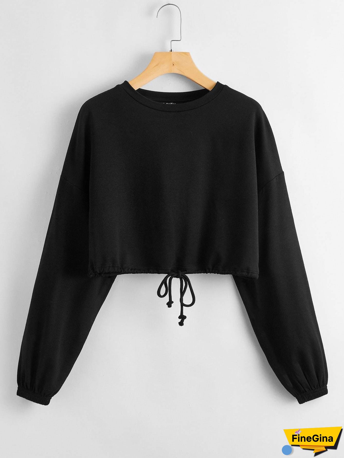 Drop Shoulder Drawstring Hem Pullover
