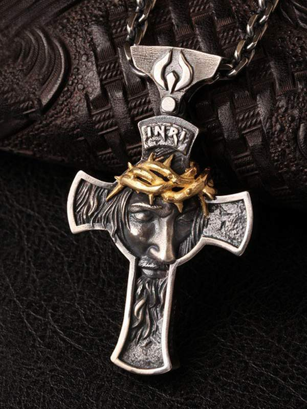 Godly Bicolor Vintage Crown of Thorns Cross Pendant