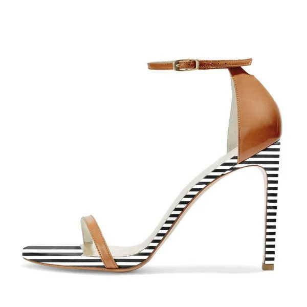 Tan Heels Open Toe Ankle Strap Stiletto Heel Sandals for Office Lady |FSJ Shoes