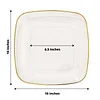 10 Pack | 10" Clear with Gold Rim Square Plastic Dinner Plates, Disposable Lunch Party Plates