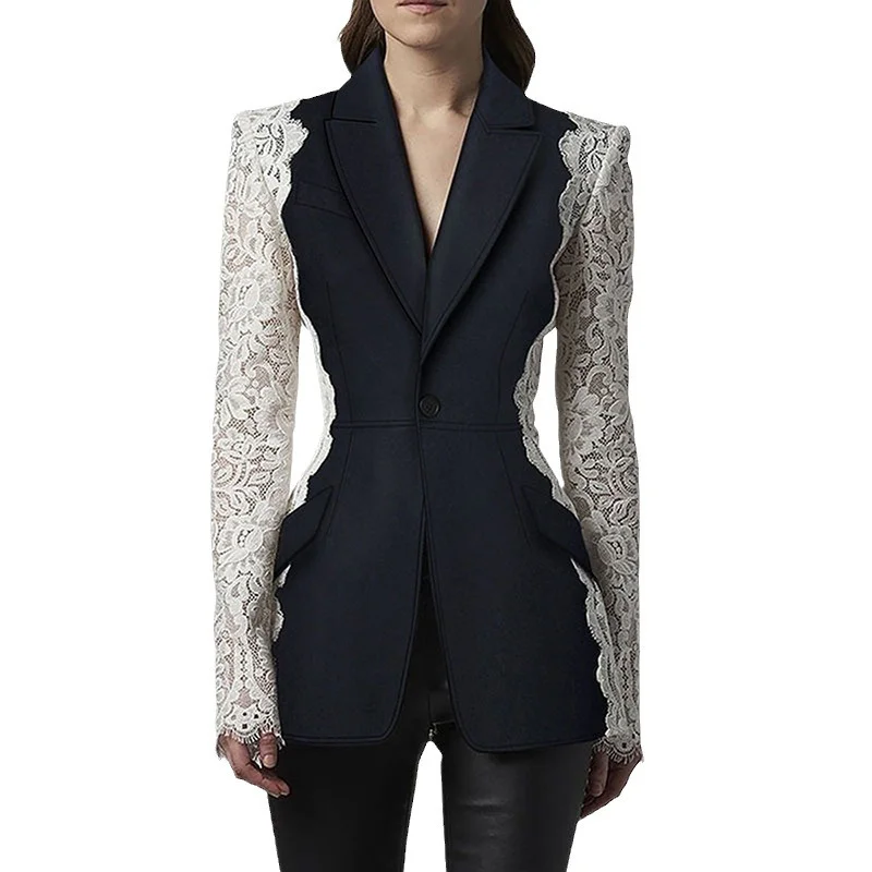 Nigikala Nigikala 2025 New Star Fashion Repair A Buckle Bump Color Lace Spliced Suit Jacket