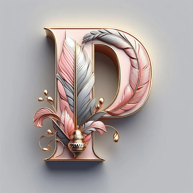 Feather Letter P 30*30CM (Canvas) Full Round Drill Diamond Painting gbfke