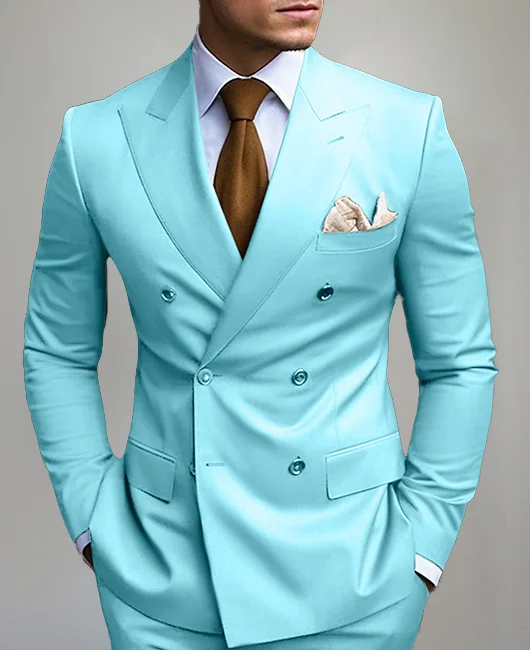 Business Peaked Lapel Double Breasted Solid Blazer Okaywear