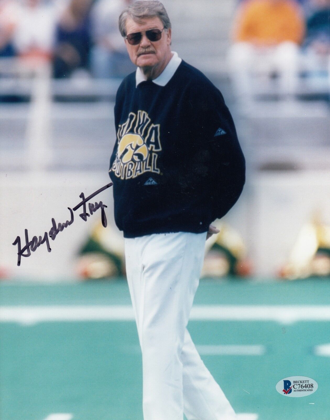 Hayden Fry #0 8x10 Signed 8x10 Photo Poster painting Beckett Iowa Hawkeyes 061718