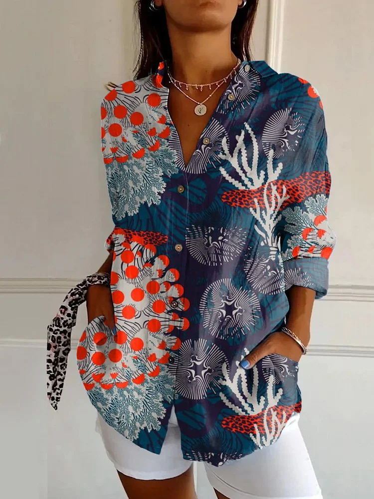 Japanese Underwater World Print Casual Long-sleeved Shirt