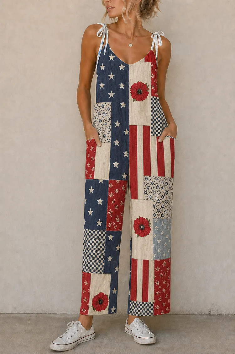 Rustic Star Stripe Poppy Suspender Jumpsuit