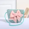 Cute Bow Straw Shoulder Bags Baby Girls Handmade Woven Crossbody Bag Princess Kids Messenger Bags Mini Coin Purse Beach Handbags