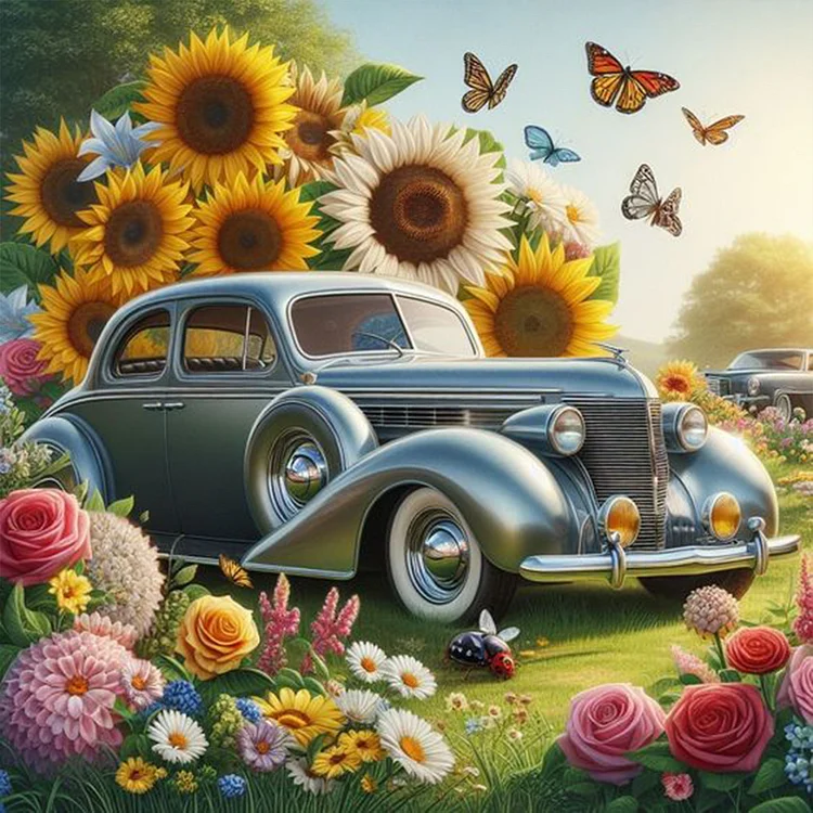 Sunflower Garden Car 30*30CM (Canvas) Full Round Drill Diamond Painting gbfke