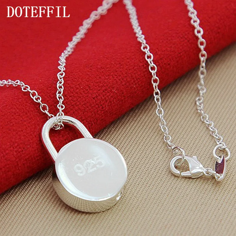 DOTEFFIL 925 Sterling Silver Round Lock Necklace 18 inch Chain For Woman Jewelry