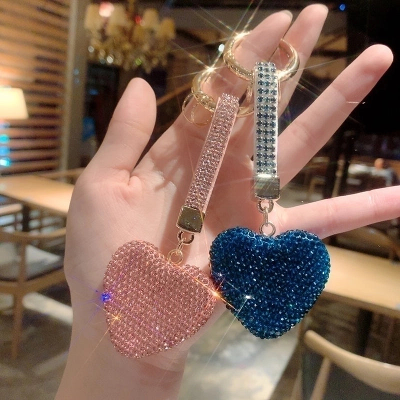 Sweet Heart Shape Ceramic Metal Inlay Rhinestones Women’s Bag Pendant Keychain