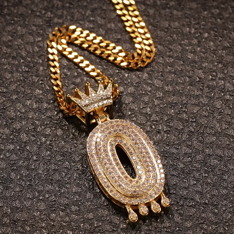 0-9 Iced Out Crown Dripping Number Pendant Hiphop Necklace Jewelry