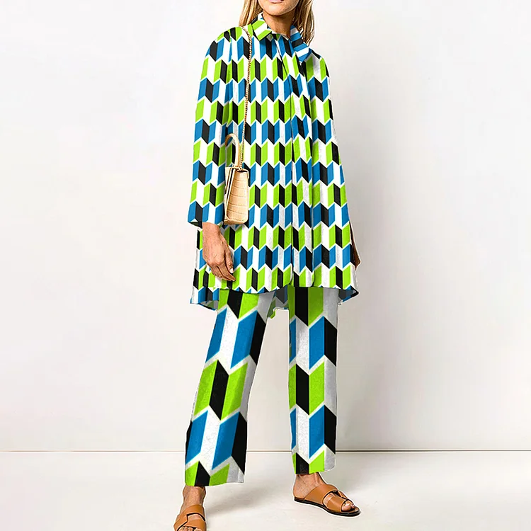 Geometric Print Casual Two-Piece Set