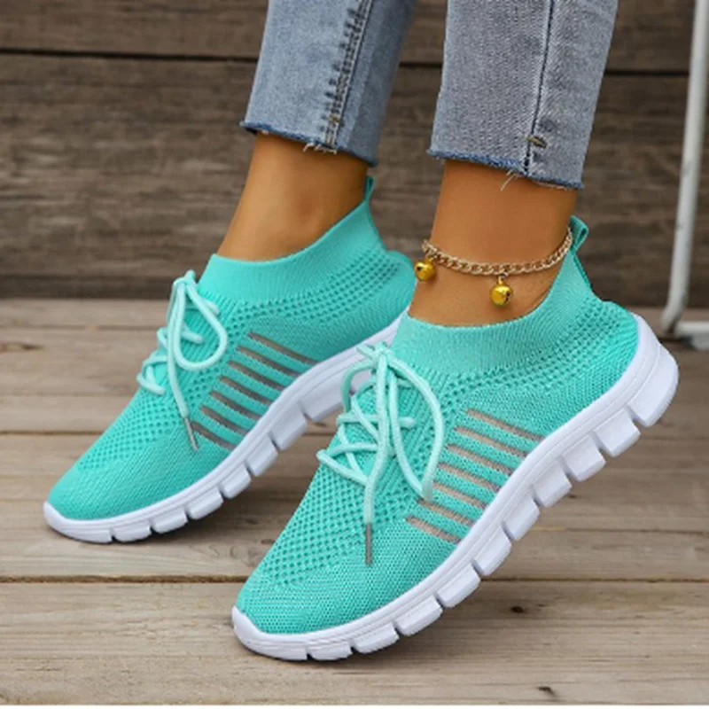 Yyvonne 43-Yard Single-Shoe Lace Mesh Sneakers Women's Version Of Lightweight Flat-Bottomed Large-Size Sneakers