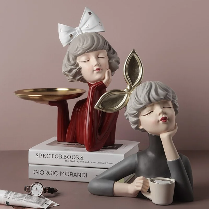 Moden Girl Sculpture Resin Art Statue Fairy Fashion Nordic Home Decoration Tabletop Figurines Gifts Bedroom Decor Accessories