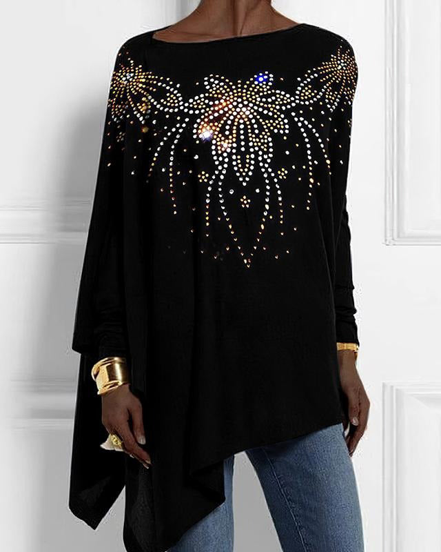 Colorful Polka Dot Pearls Print Long Sleeve Loose Hem Top