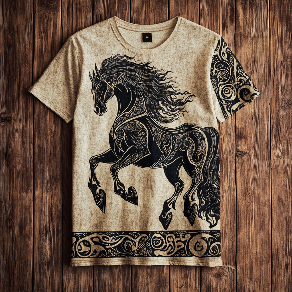 Men's Viking Nordic Dark House Sleipnir Odin Totem Vintage Print T-shirt