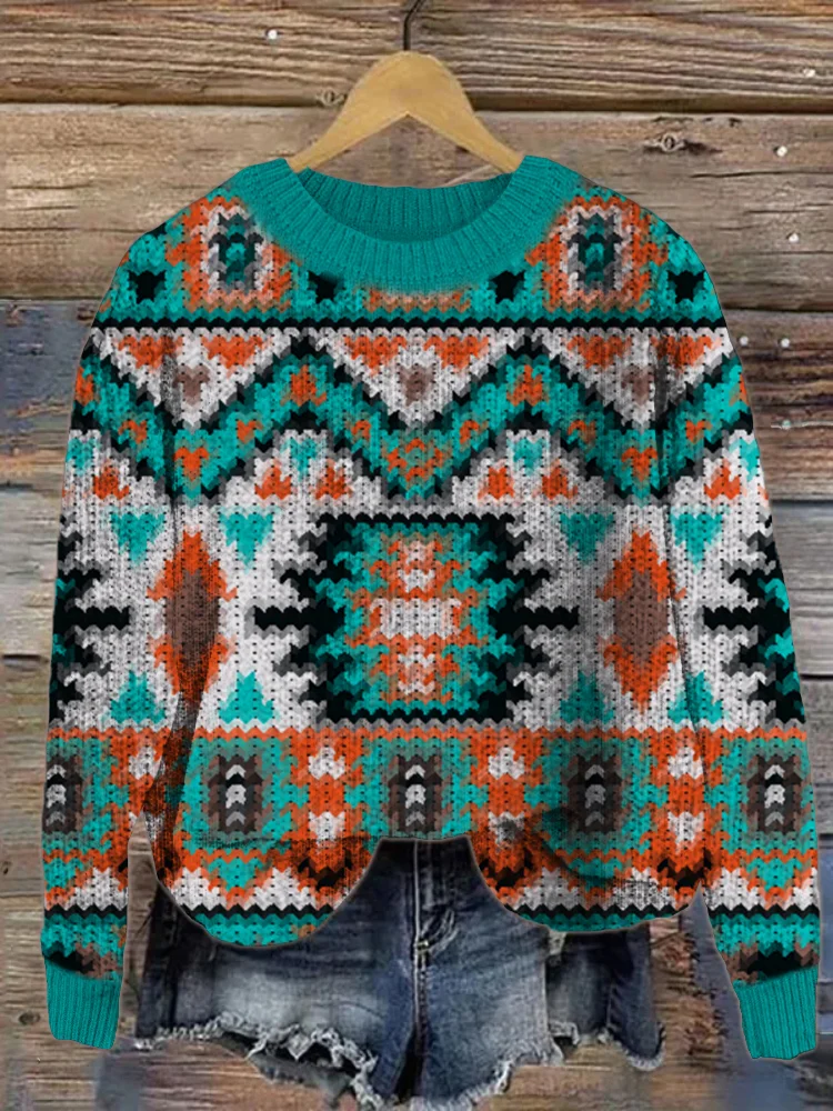 Western Boho Print Cozy Sweater