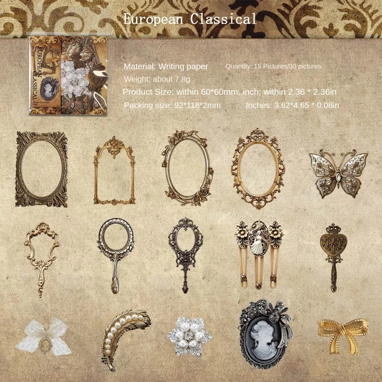 Journalsay 30 Baroque Objects Series Vintage Object Stickers