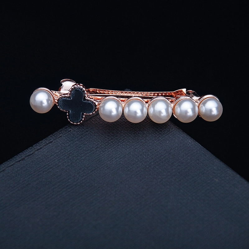 Korean Hair Accessories Rhinestone Bow Simple Hairpin Adult Pearl Horizontal Clip Ponytail Clip Top Clip Spring Clip Small