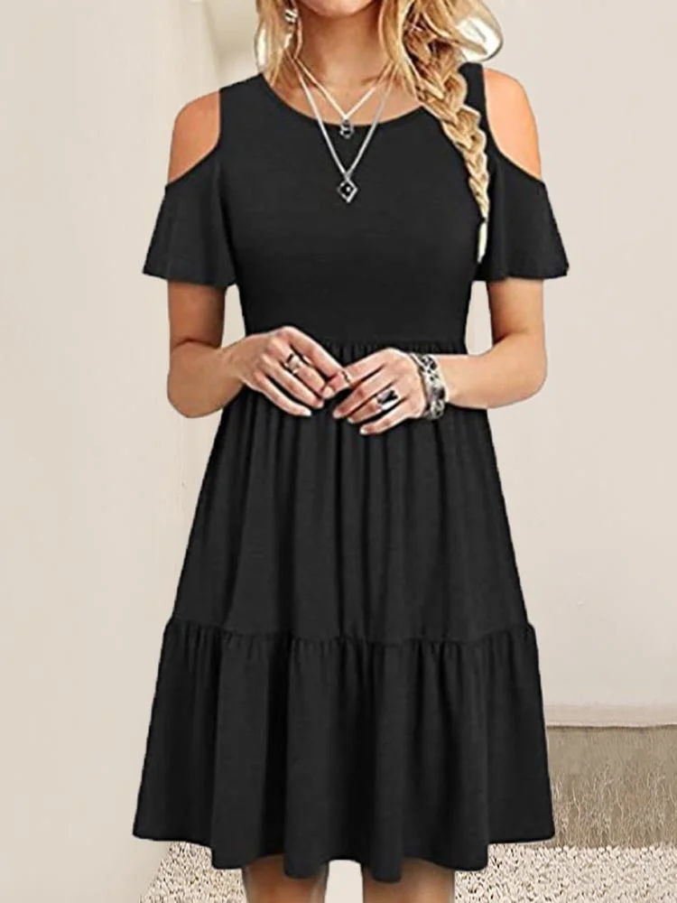 Women's Cold Shoulder Short Sleeve Floral Printed Midi Dress