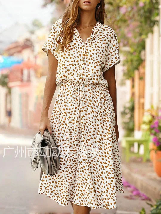 Ladies Leopard Print Shirt Dress