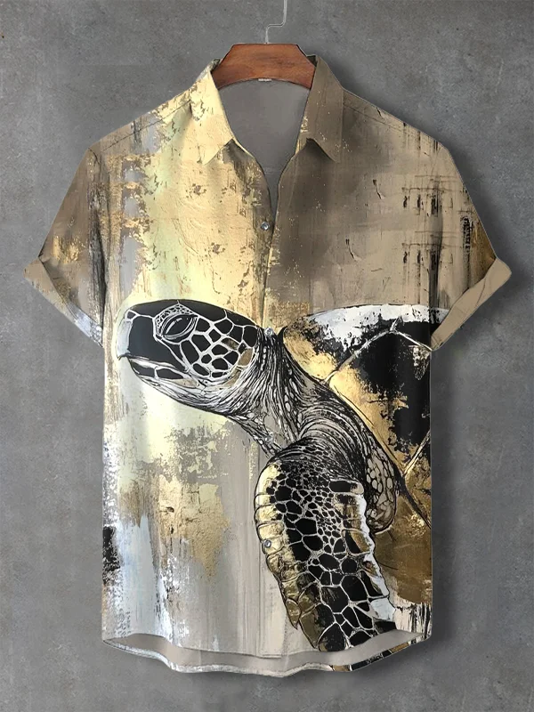 Men's Golden Turtle Art Print Shirt