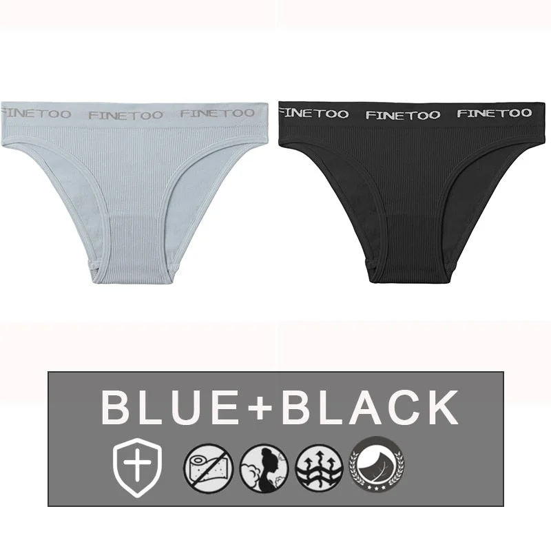 FINETOO 2PCS/Set Women's Seamless Panties Midi-Waist Femme Underpants Briefs Underwear Lingerie Letter Printed 9 Colors Pantys