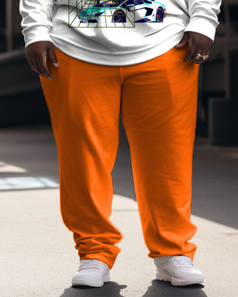 Men's Plus Size Casual Retro Hawaiian Coco Car Two-Piece Sweatshirt