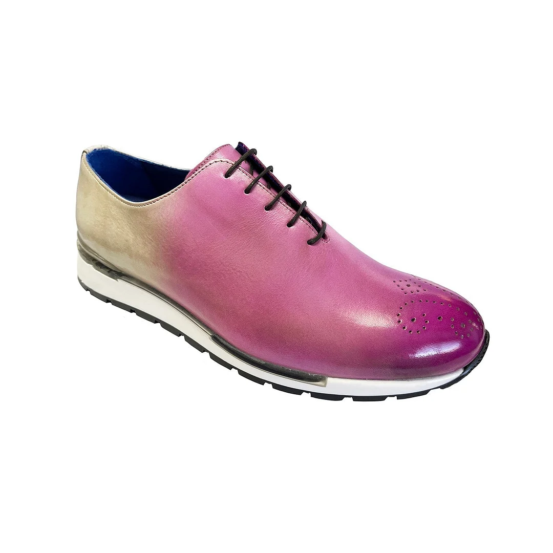 Men's Shoes Pink Combination Calf-skin Leather Whole-Cut Sneakers