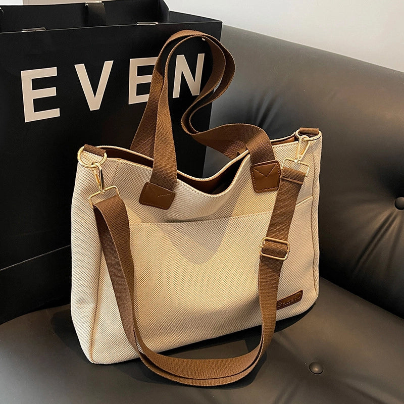 Women’s Large Canvas Solid Color Streetwear Square Zipper Tote Bag